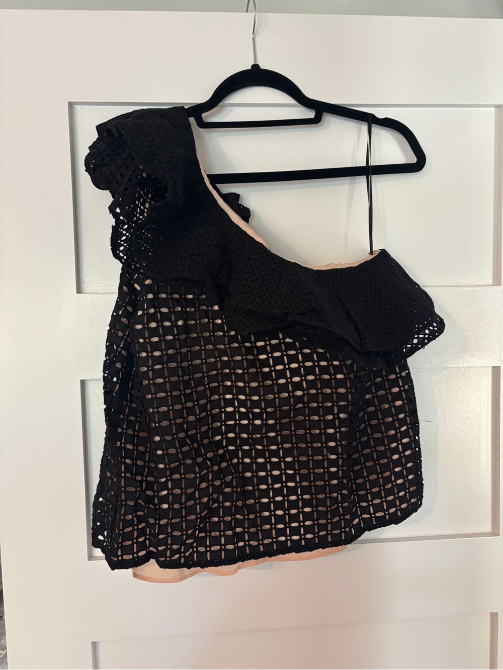 J. Crew Black One-Shoulder Eyelet Ruffle Camisole